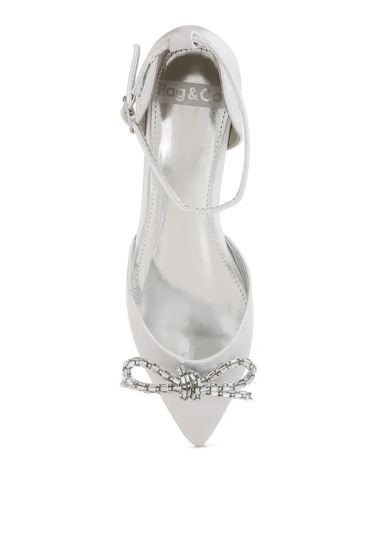 Simina Rhinestone Detail Bow Flat Sandals By RUW
