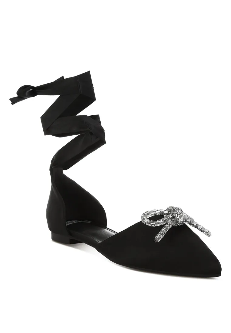 Simina Rhinestone Detail Bow Flat Sandals By RUW