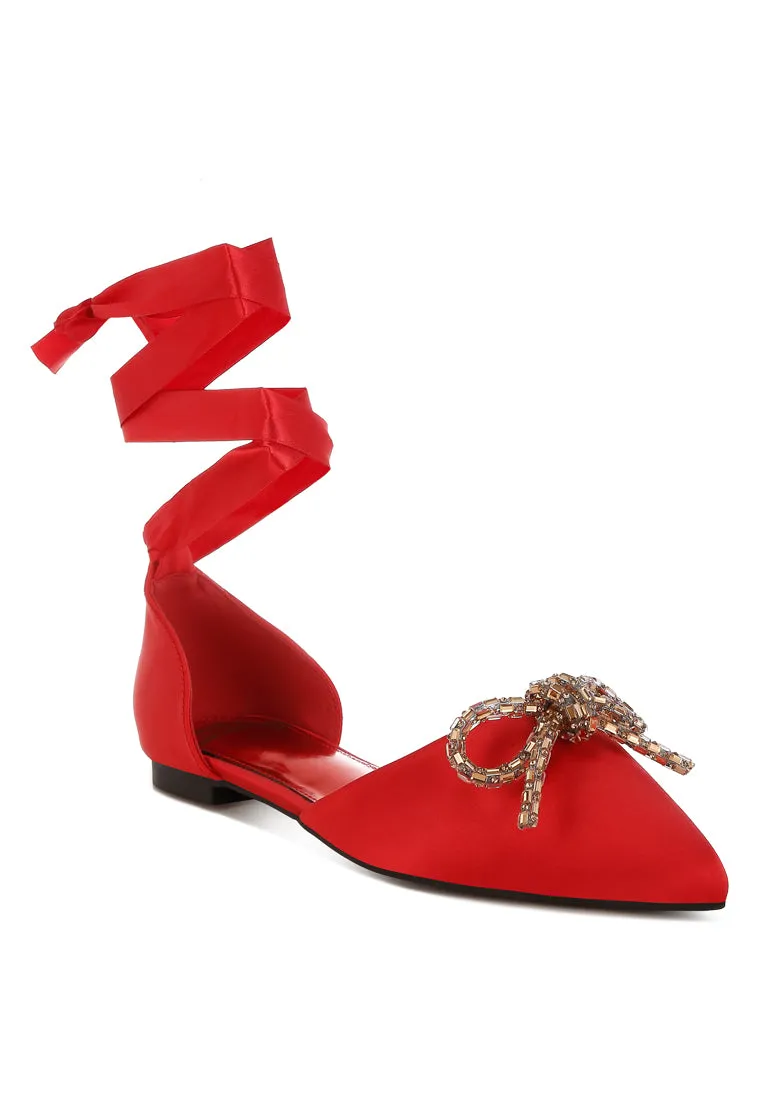Simina Rhinestone Detail Bow Flat Sandals By RUW