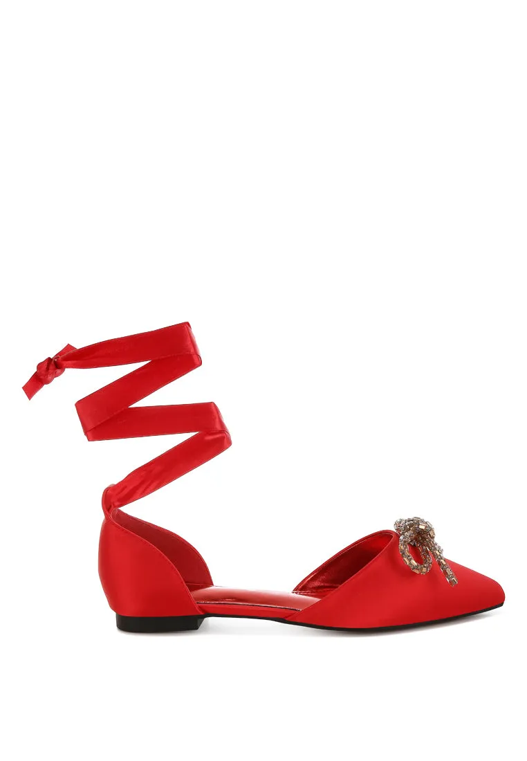 Simina Rhinestone Detail Bow Flat Sandals By RUW