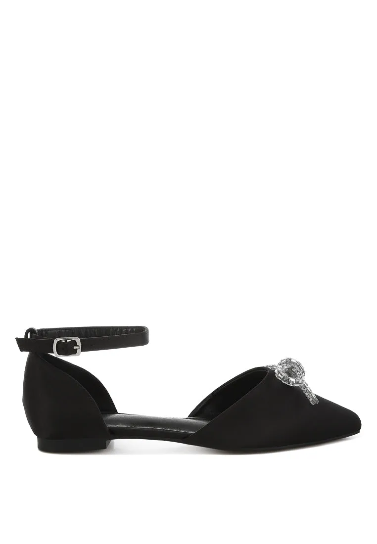 Simina Rhinestone Detail Bow Flat Sandals By RUW