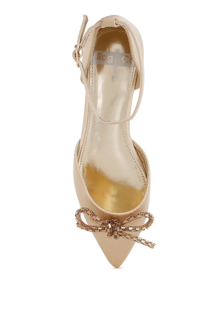 Simina Rhinestone Detail Bow Flat Sandals By RUW