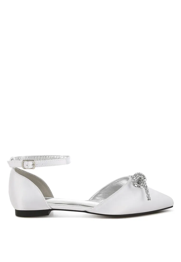 Simina Rhinestone Detail Bow Flat Sandals By RUW