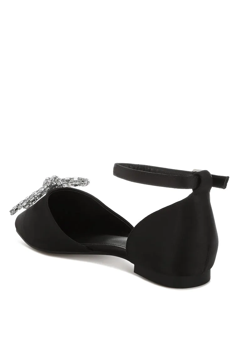 Simina Rhinestone Detail Bow Flat Sandals By RUW