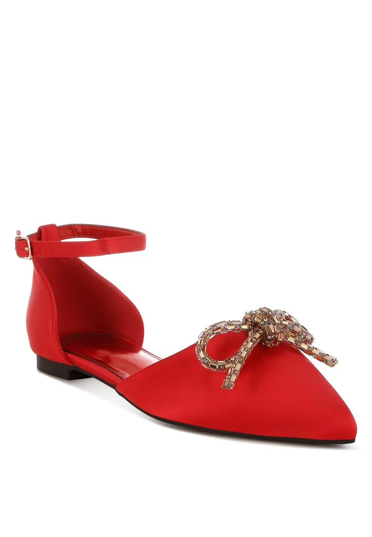 Simina Rhinestone Detail Bow Flat Sandals By RUW