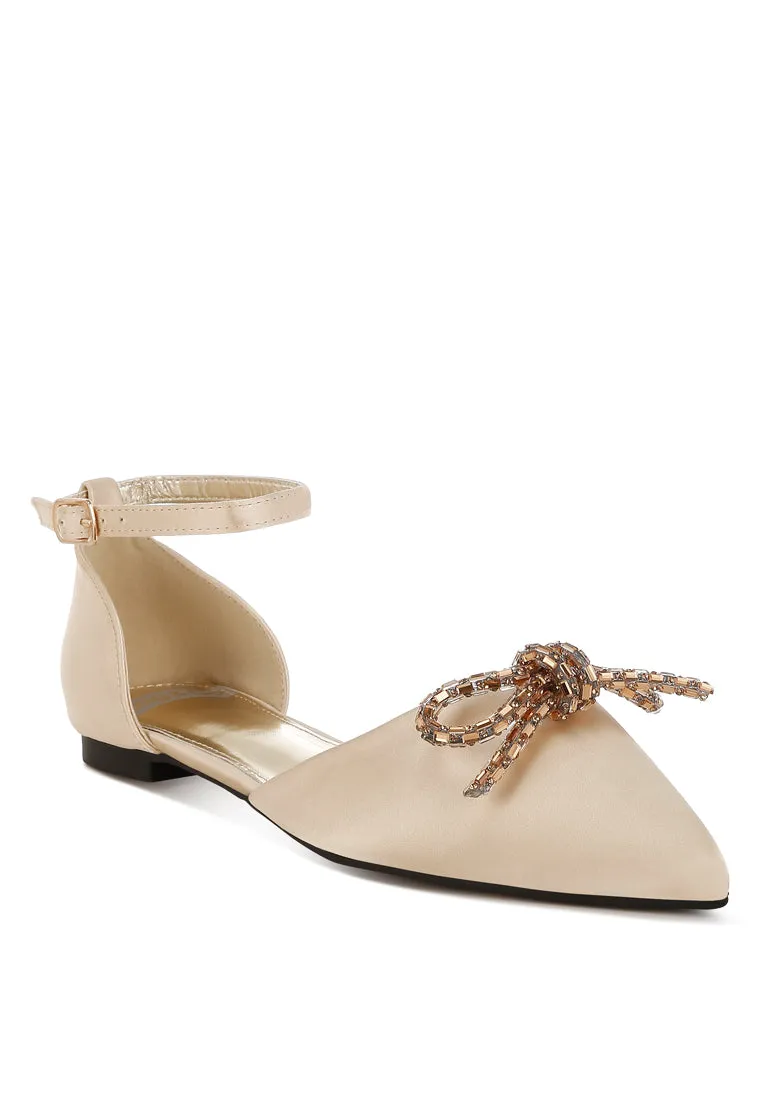 Simina Rhinestone Detail Bow Flat Sandals By RUW