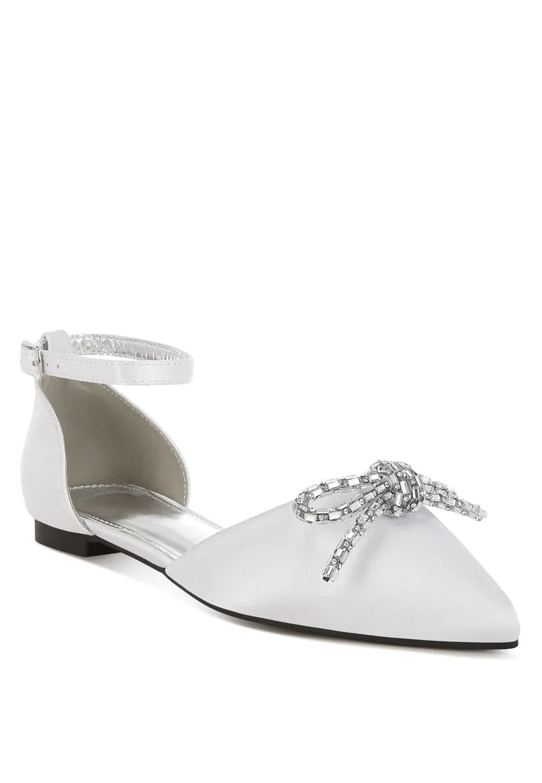 Simina Rhinestone Detail Bow Flat Sandals By RUW