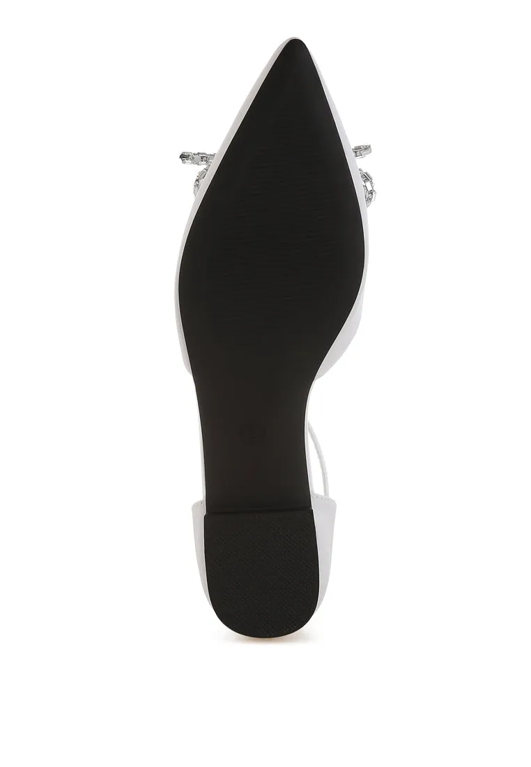 Simina Rhinestone Detail Bow Flat Sandals By RUW