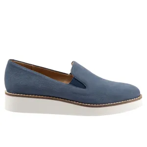 Softwalk Whistle S1810-421 Womens Blue Wide Leather Loafer Flats Shoes