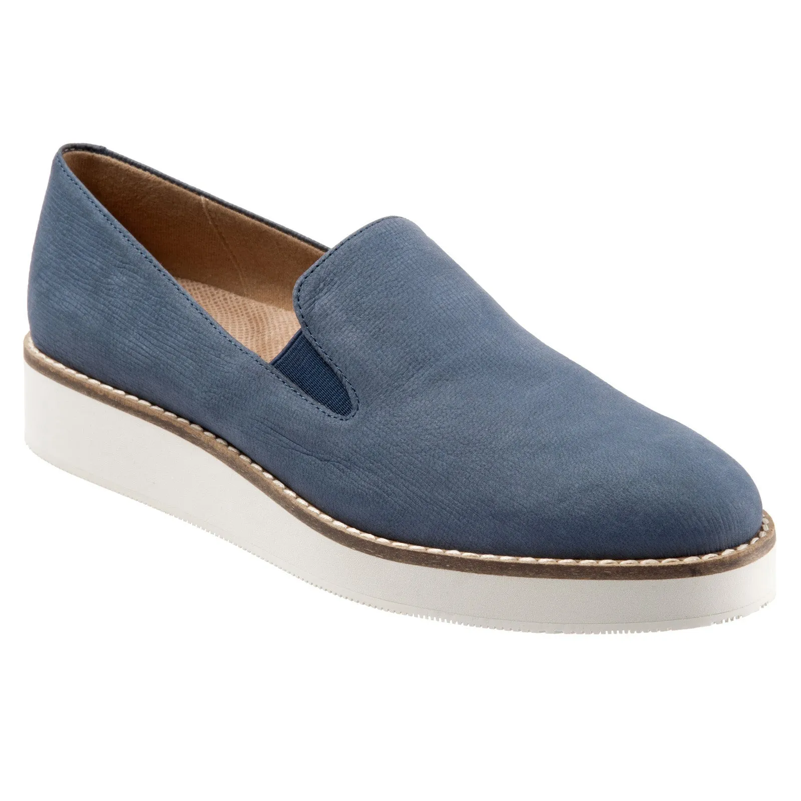 Softwalk Whistle S1810-421 Womens Blue Wide Leather Loafer Flats Shoes