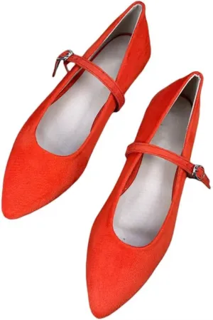 Stunner Women's Mary Jane Flats Fashion Pointed Toe Ballet Flats Comfort Buckle Strap Walk Flats