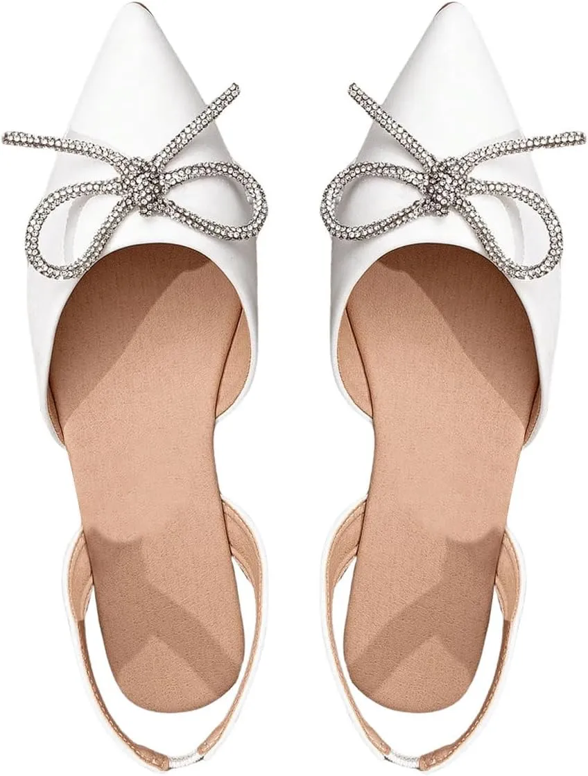 SweatyRocks Women's Rhinestone Pointed Toe Flats Sparkly Bow Decor Flats Dress Shoes