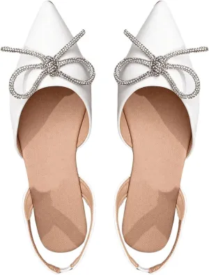 SweatyRocks Women's Rhinestone Pointed Toe Flats Sparkly Bow Decor Flats Dress Shoes