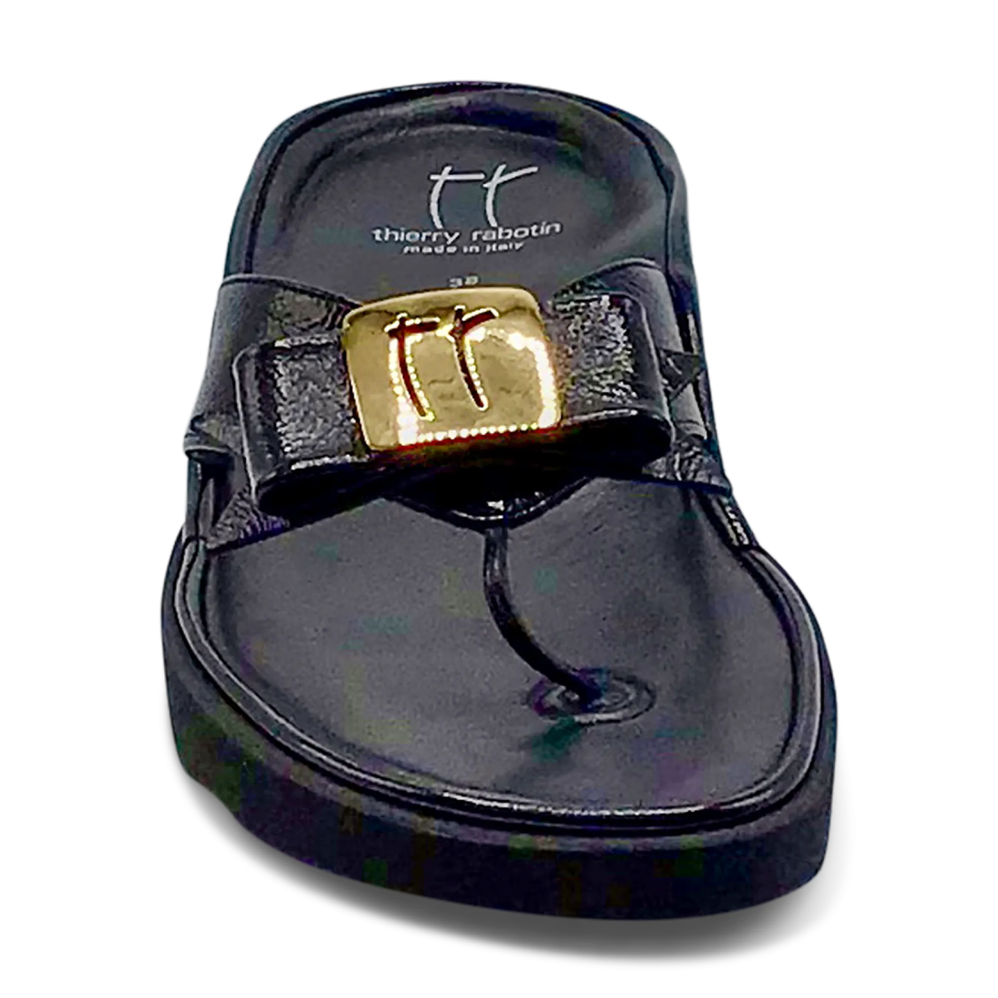 Thierry Rabotin Women's Kristen 1330 Black Patent Leather and Gold Button