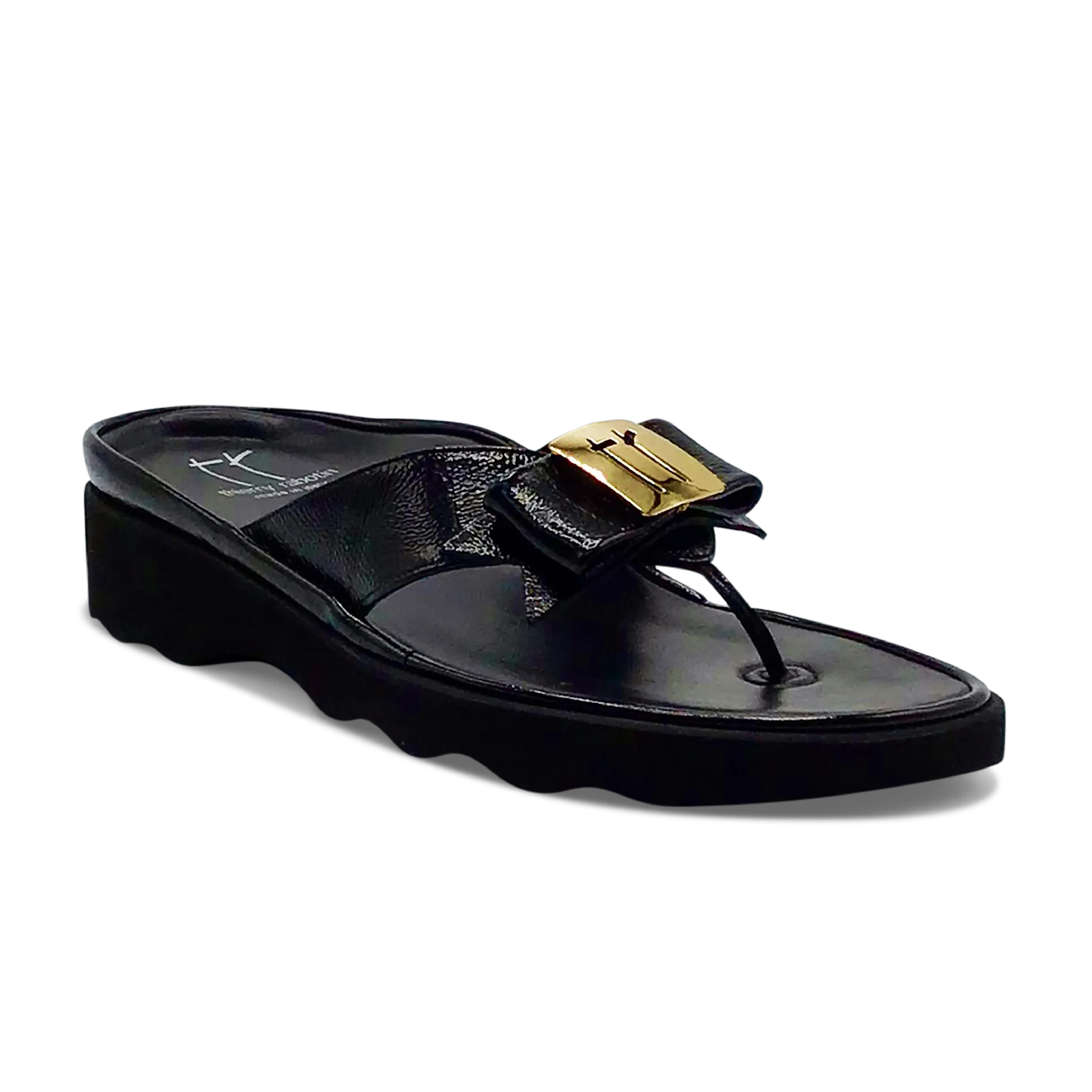 Thierry Rabotin Women's Kristen 1330 Black Patent Leather and Gold Button