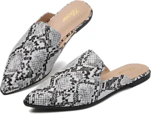 Tilocow Mules for Women Flats Pointed Toe Slip On Backless Loafers Flat Mule Business Casual Shoes Slides