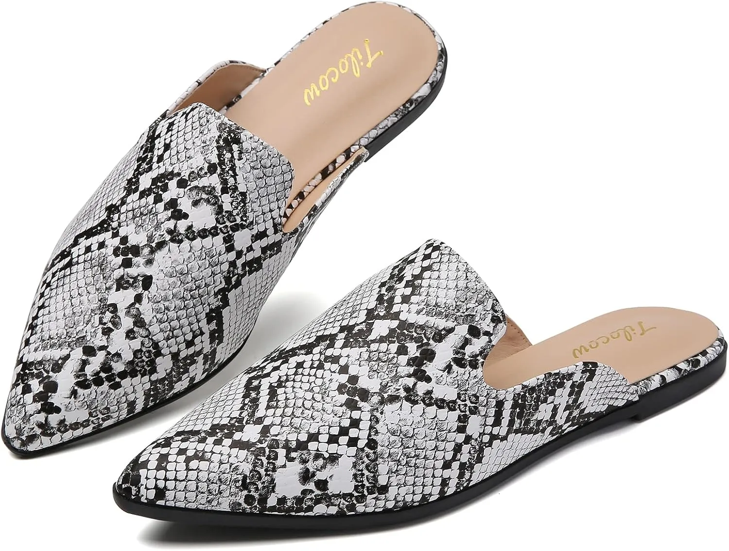 Tilocow Mules for Women Flats Pointed Toe Slip On Backless Loafers Flat Mule Business Casual Shoes Slides