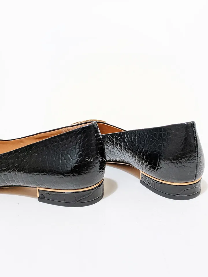 Tory Burch Gigi 20mm Pointed-Toe Flat Croco Embossed Black