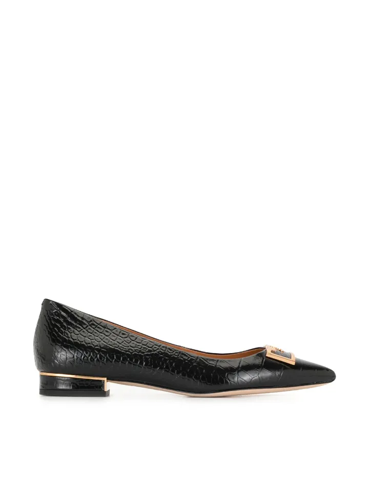 Tory Burch Gigi 20mm Pointed-Toe Flat Croco Embossed Black