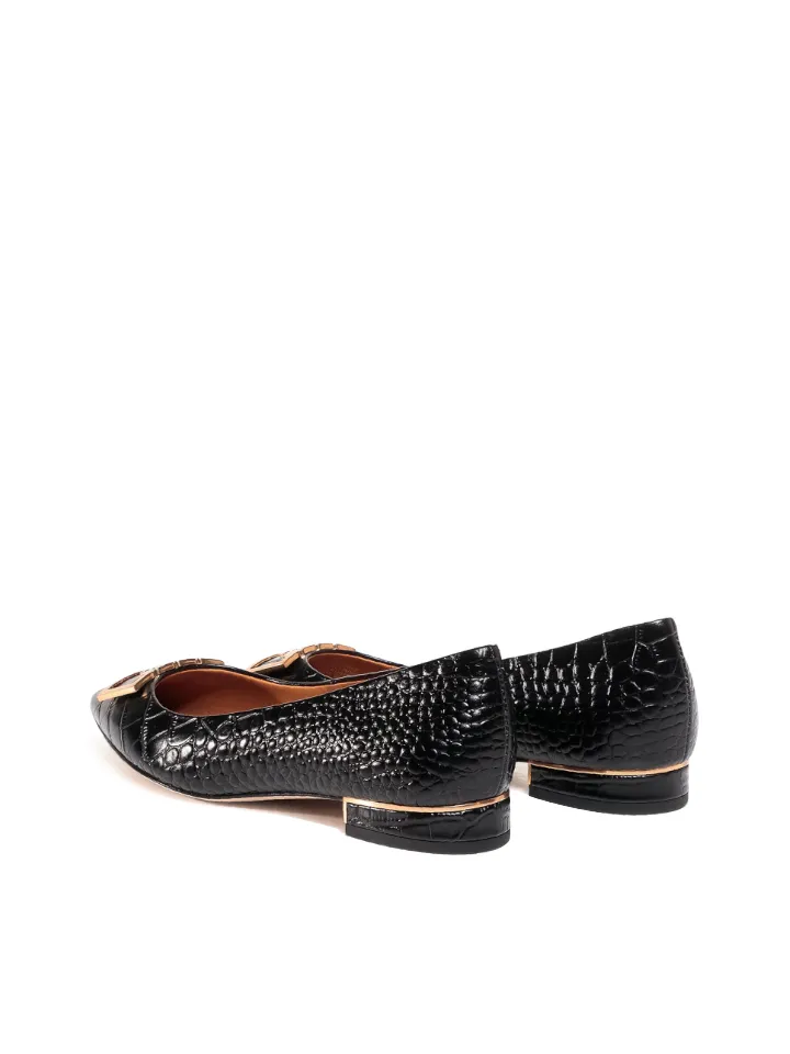 Tory Burch Gigi 20mm Pointed-Toe Flat Croco Embossed Black