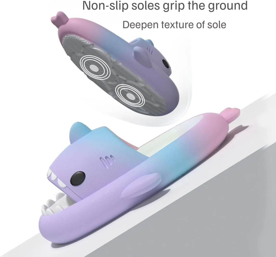 Two-color Gradient Shark Slides,Men'S And Women'S Indoor And Outdoor Shark Cloud Slippers,Non-Slip Thick-Soled Summer Beach Sandals