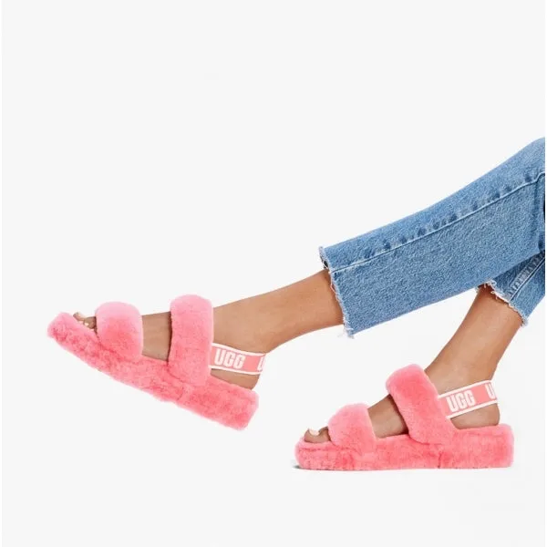 UGG OH YEAH Womens Sheepskin Slingback Slippers Strawberry Sorbet