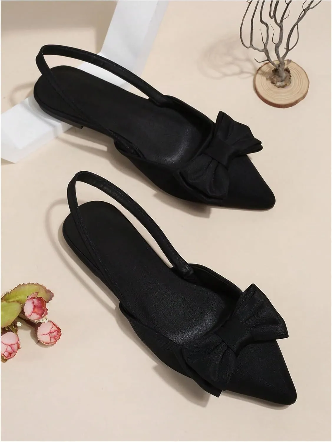 Verdusa Women's Bow Pointed Toe Flat Shoes Slingback Flats Dress Shoes