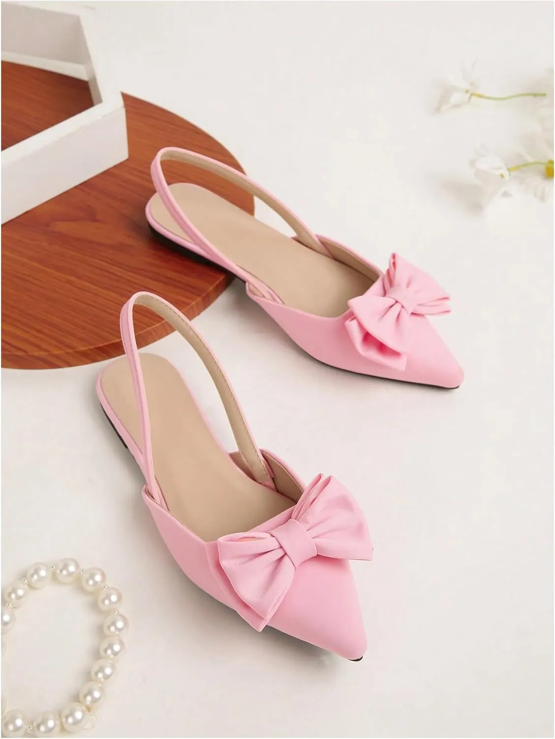 Verdusa Women's Bow Pointed Toe Flat Shoes Slingback Flats Dress Shoes