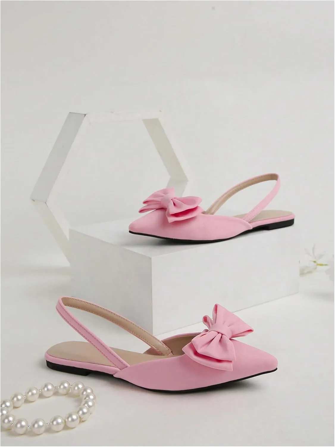 Verdusa Women's Bow Pointed Toe Flat Shoes Slingback Flats Dress Shoes