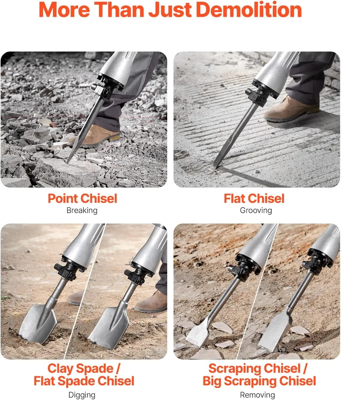 VEVOR Demolition Jack Hammer, MAX 2200W Electric Jackhammer Heavy Duty, 1350 BPM Concrete Breaker 6pcs Chisels Bit Chipping with Case