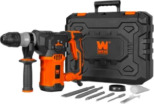 WEN 12-Amp 1-3/16-Inch Variable Speed SDS Plus Corded Rotary Hammer Kit with Case, Chisels, and Drill Bits (RH1042)