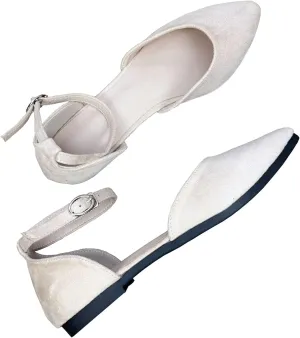 WENJIAZHIZHI Women Pointy Toe Ankle Buckle Flat Sandals Candy Color Comfortable Wedding Dressy Flats Shoes Big Size