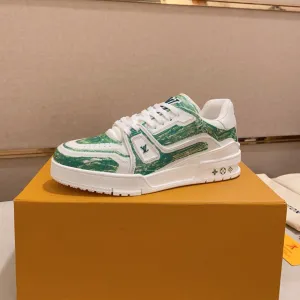 WHITE Louis TRAINER GREEN SNEAKER Must-have Vuitton Supportive