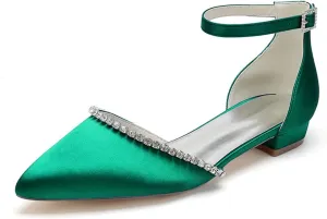 Women Pointed Toe Wedding Pumps Beaded Satin Flats Prom Evening Dress Flat Shoes