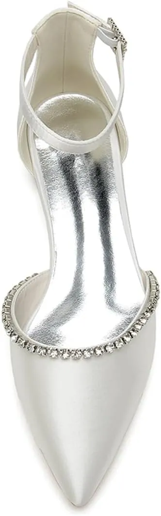 Women Pointed Toe Wedding Pumps Beaded Satin Flats Prom Evening Dress Flat Shoes