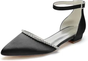 Women Pointed Toe Wedding Pumps Beaded Satin Flats Prom Evening Dress Flat Shoes