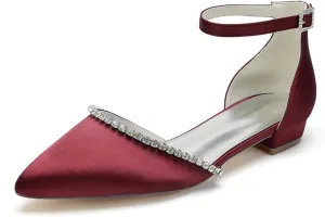 Women Pointed Toe Wedding Pumps Beaded Satin Flats Prom Evening Dress Flat Shoes