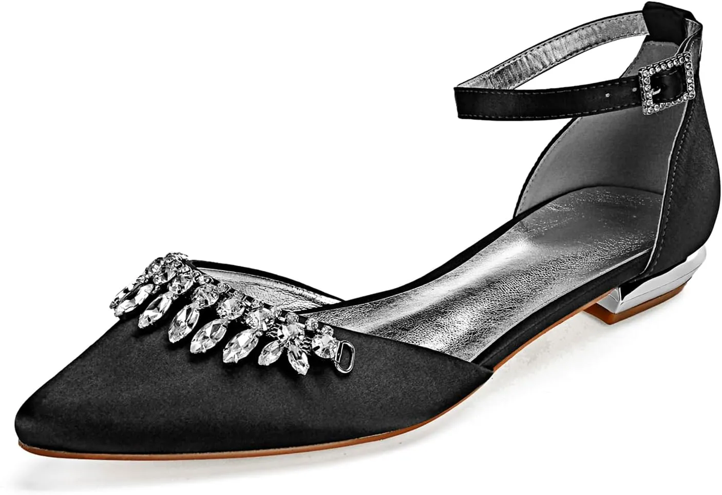 Women Satin Wedding Shoes for Bride Flats Pointed Toe Crystals Party Dress Bridesmaid Shoes