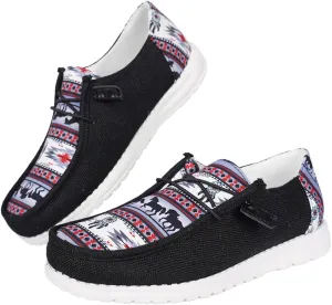 Women's Aztec Print Pattern Canvas Loafer Shoes Ethnic Lace-up Slip-on Sneakers Wide Width and Arch Support Lightweight Walking Breathable Shoes Comfort, Color Blue Brown Rose-Red
