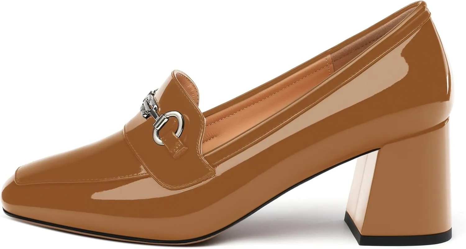 Women's Block Heel Bit Loafer, Square Closed Heel Pumps,Elegant and Comfortable Penny Loafers,Commuter Dress Shoes