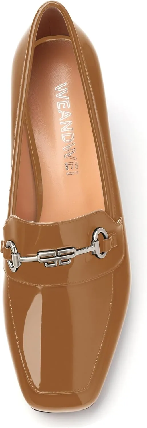 Women's Block Heel Bit Loafer, Square Closed Heel Pumps,Elegant and Comfortable Penny Loafers,Commuter Dress Shoes