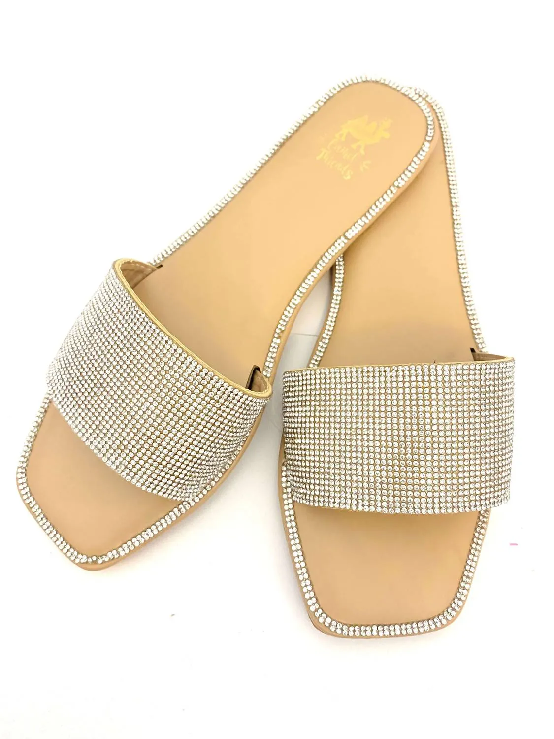 Women's Diamond Slides In Tan/ Rhinestone