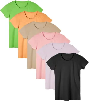 Women's Everyday Flowy Slub Burnout Active Casual Workout Crew T Shirt Tops | Multi Packs & Colors