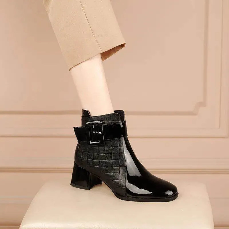 Women's Flat Pointed Toe Ankle Chunky Heel Boots