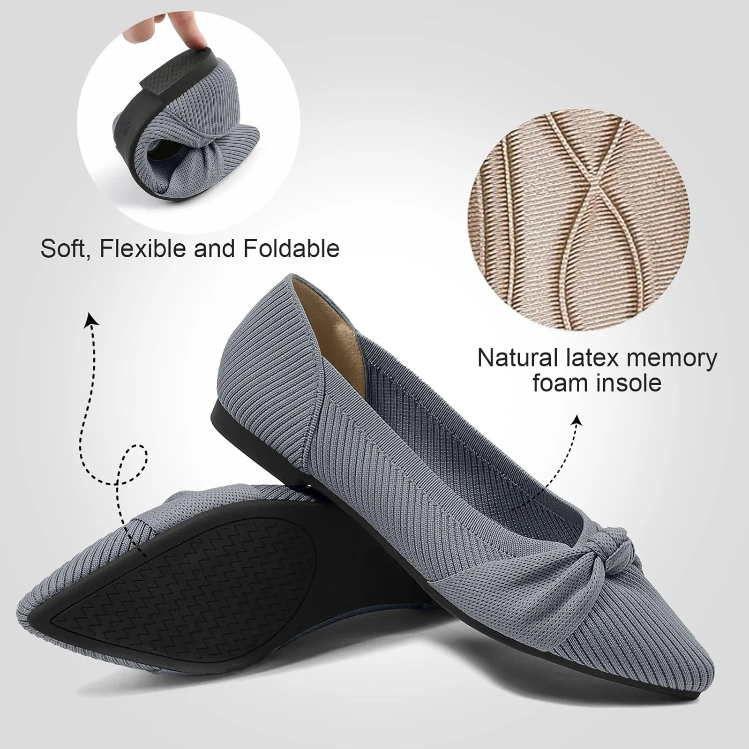 Women's Flats Shoes Comfortable Dressy Pointed Toe Knit Washable Ballet Flat