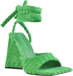 Women's Lace up Fashion Square Toe High Heeled Ankle Strap Chunky Mule Sandals