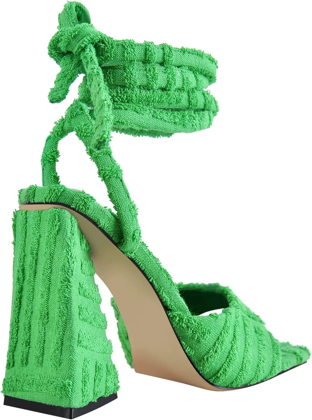 Women's Lace up Fashion Square Toe High Heeled Ankle Strap Chunky Mule Sandals