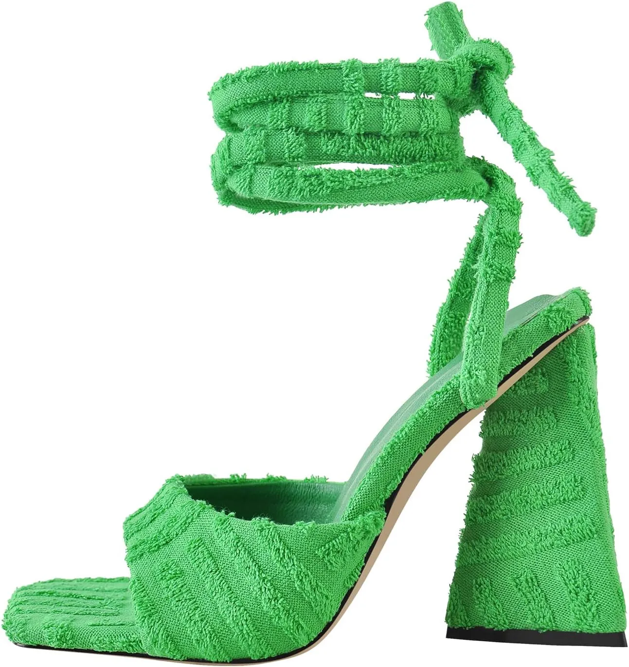 Women's Lace up Fashion Square Toe High Heeled Ankle Strap Chunky Mule Sandals