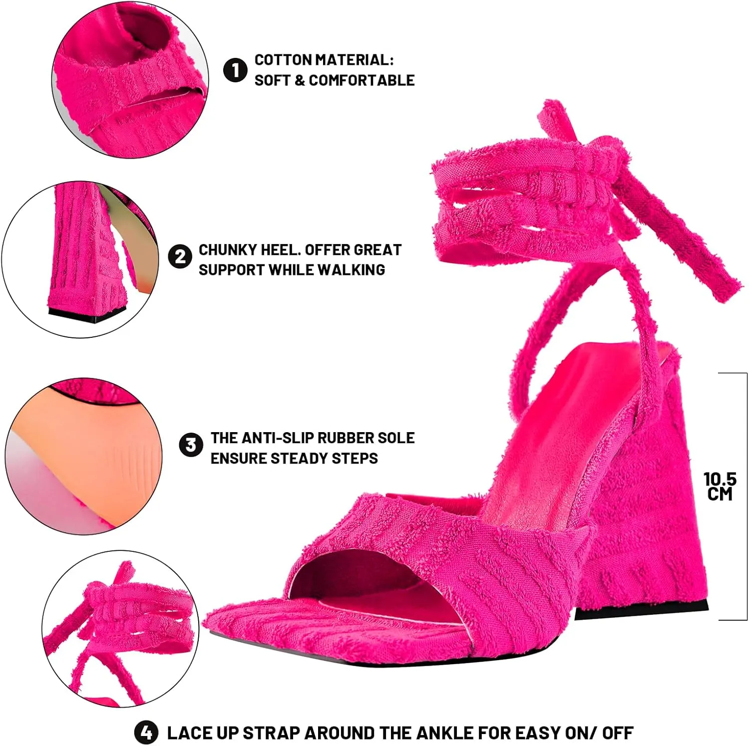 Women's Lace up Fashion Square Toe High Heeled Ankle Strap Chunky Mule Sandals
