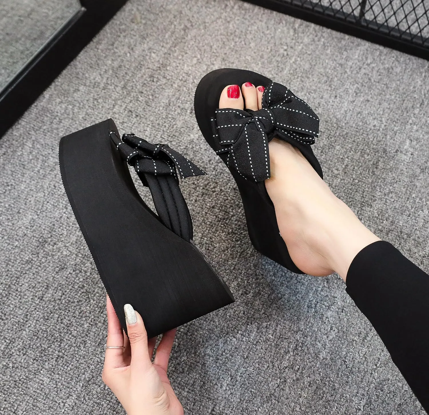 Womens Platform Wedge Flip Flops Chunky High Heel Sandals Summer Beach Thong Heeled Sandal Slippers for Women